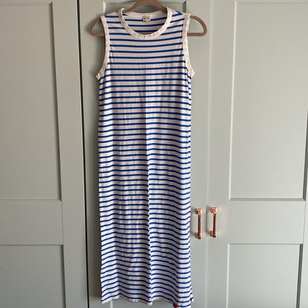 KULE The TANK Midi Dress WHITE and ROYAL BLUE 100% cotton sz Small - Picture 3 of 9